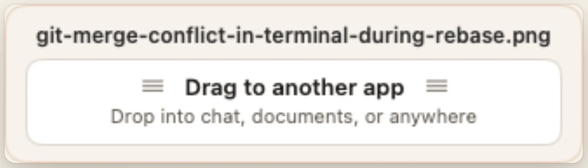 A small pop-out card under the menu bar showing a freshly renamed file ready to drag into another app